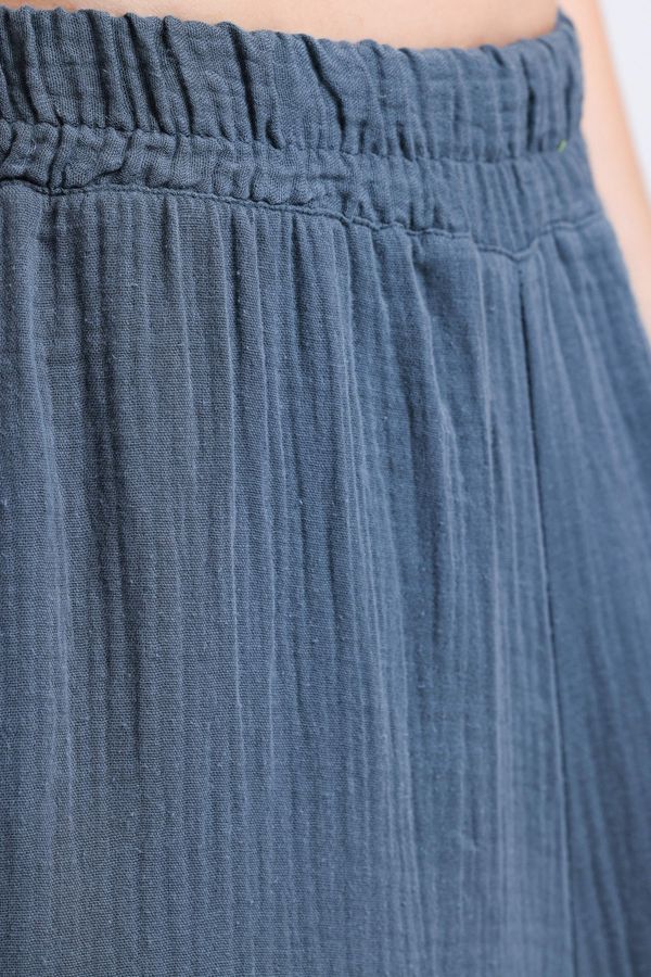 Linen High Waist Elastic Waist Wide Leg Trousers 4