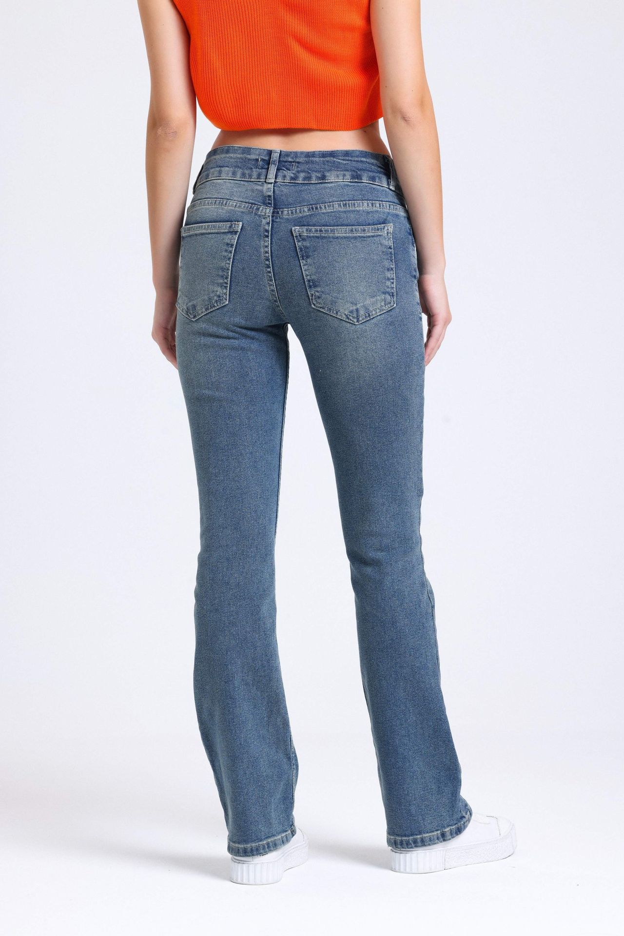 Mid Rise Ribbed Straight Leg Jeans