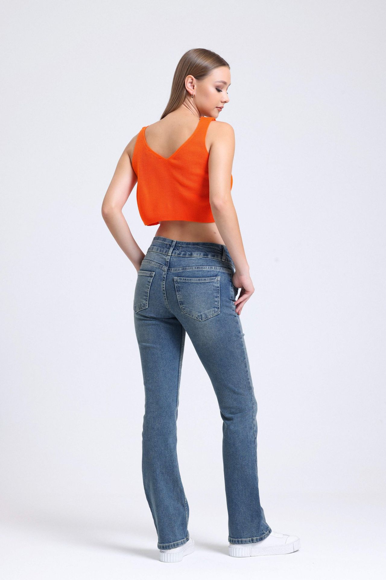 Mid Rise Ribbed Straight Leg Jeans