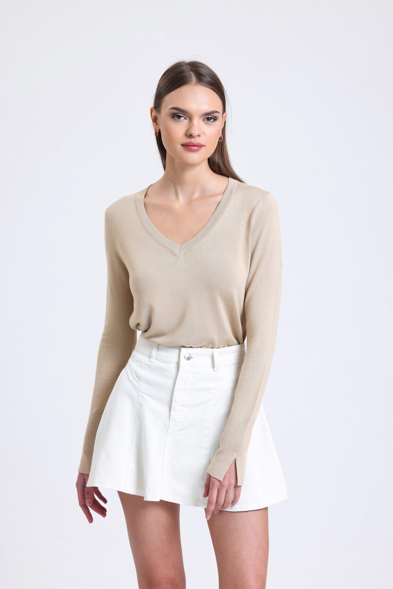 Denim High Waist Buttoned Skater Skirt