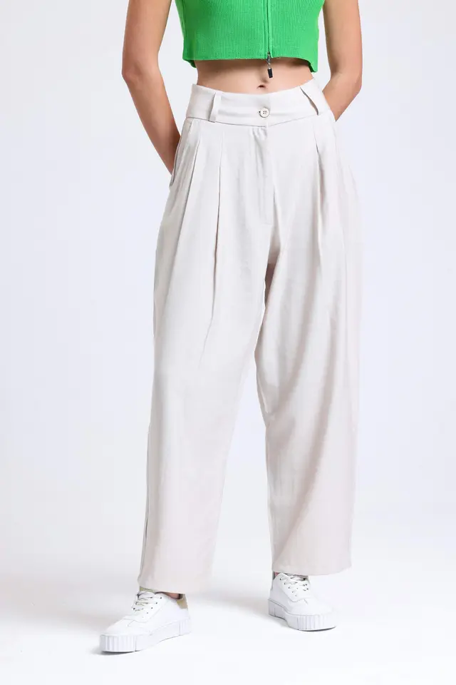 High Waist Pleated Wide Leg Trousers
