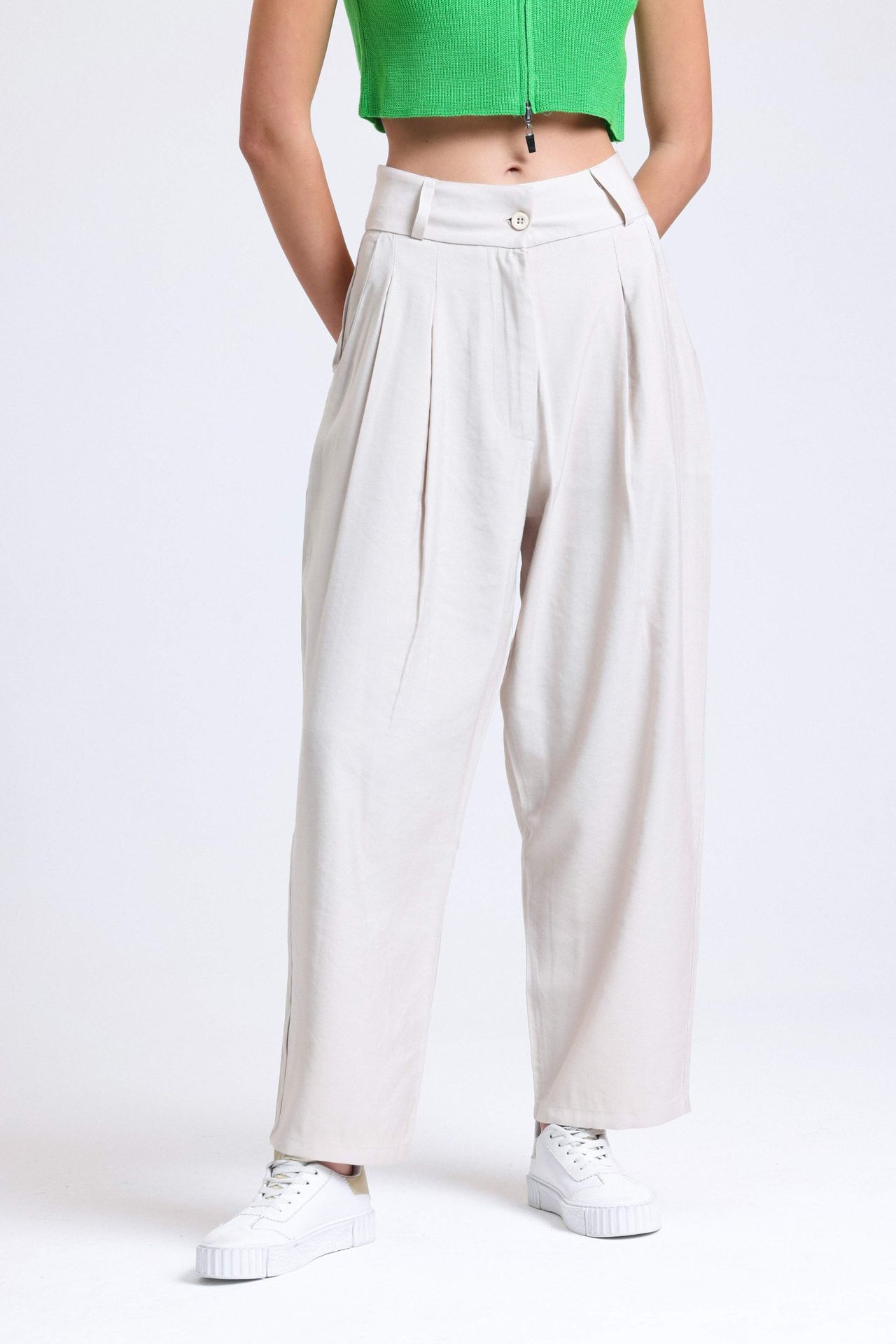High Waist Pleated Wide Leg Trousers
