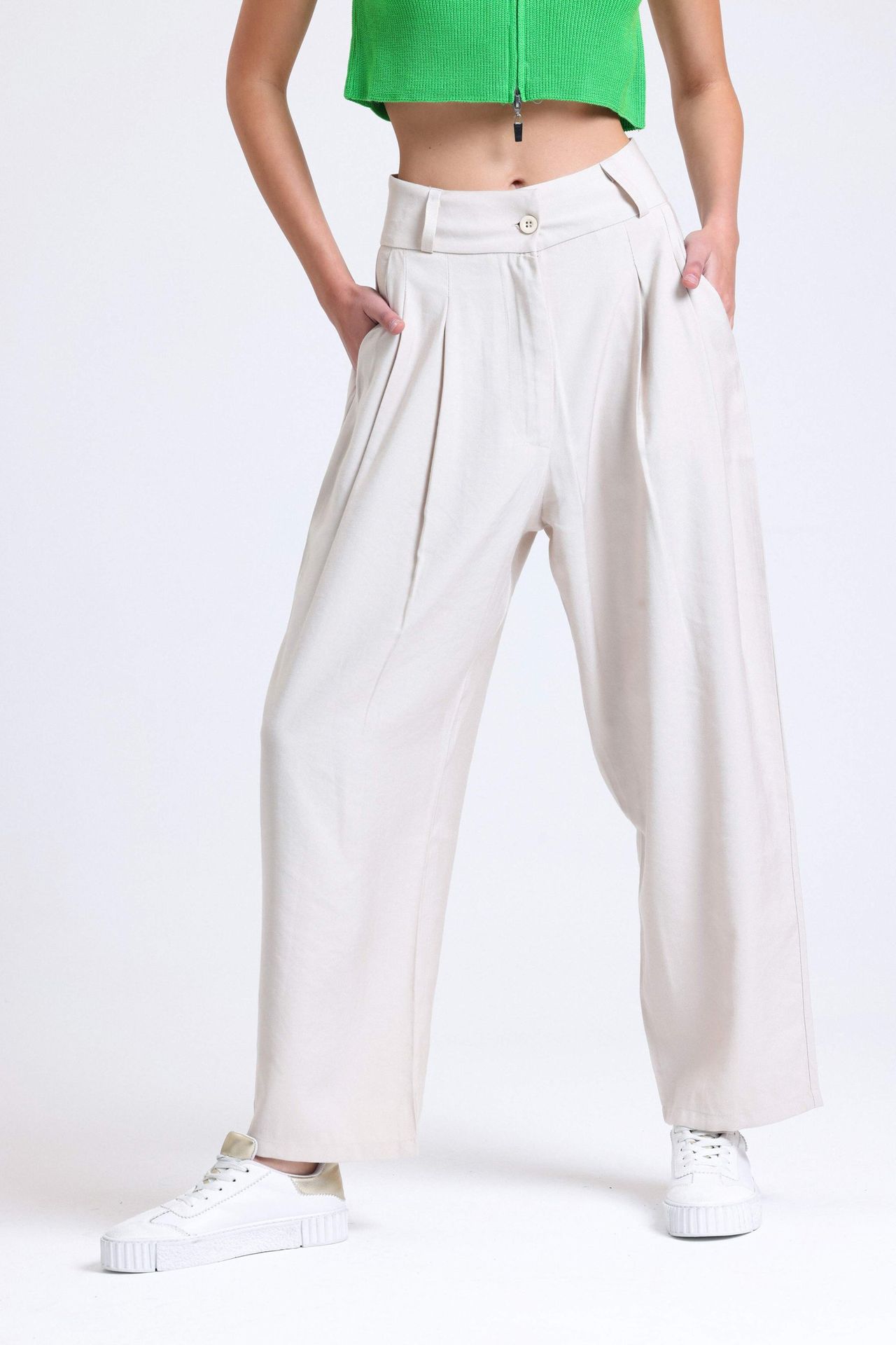 High Waist Pleated Wide Leg Trousers