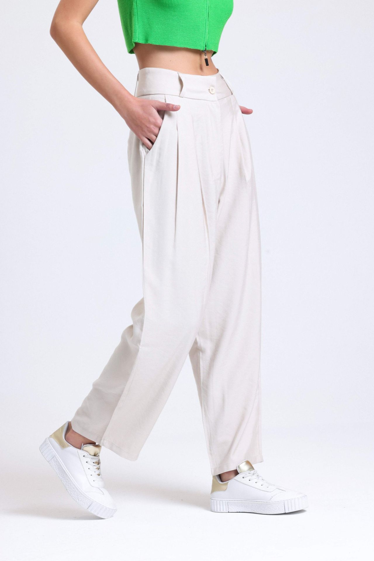 High Waist Pleated Wide Leg Trousers