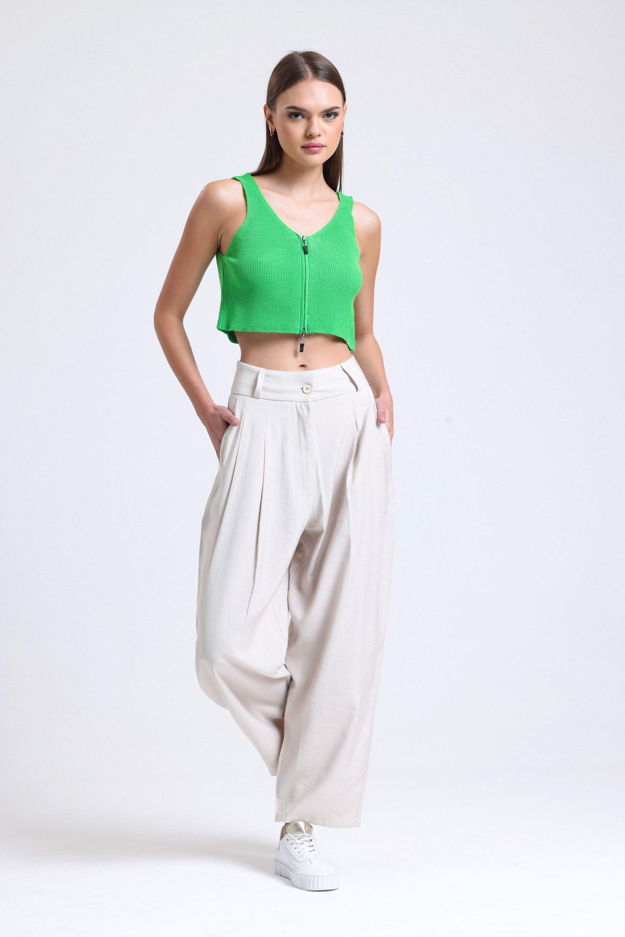 High Waist Pleated Wide Leg Trousers