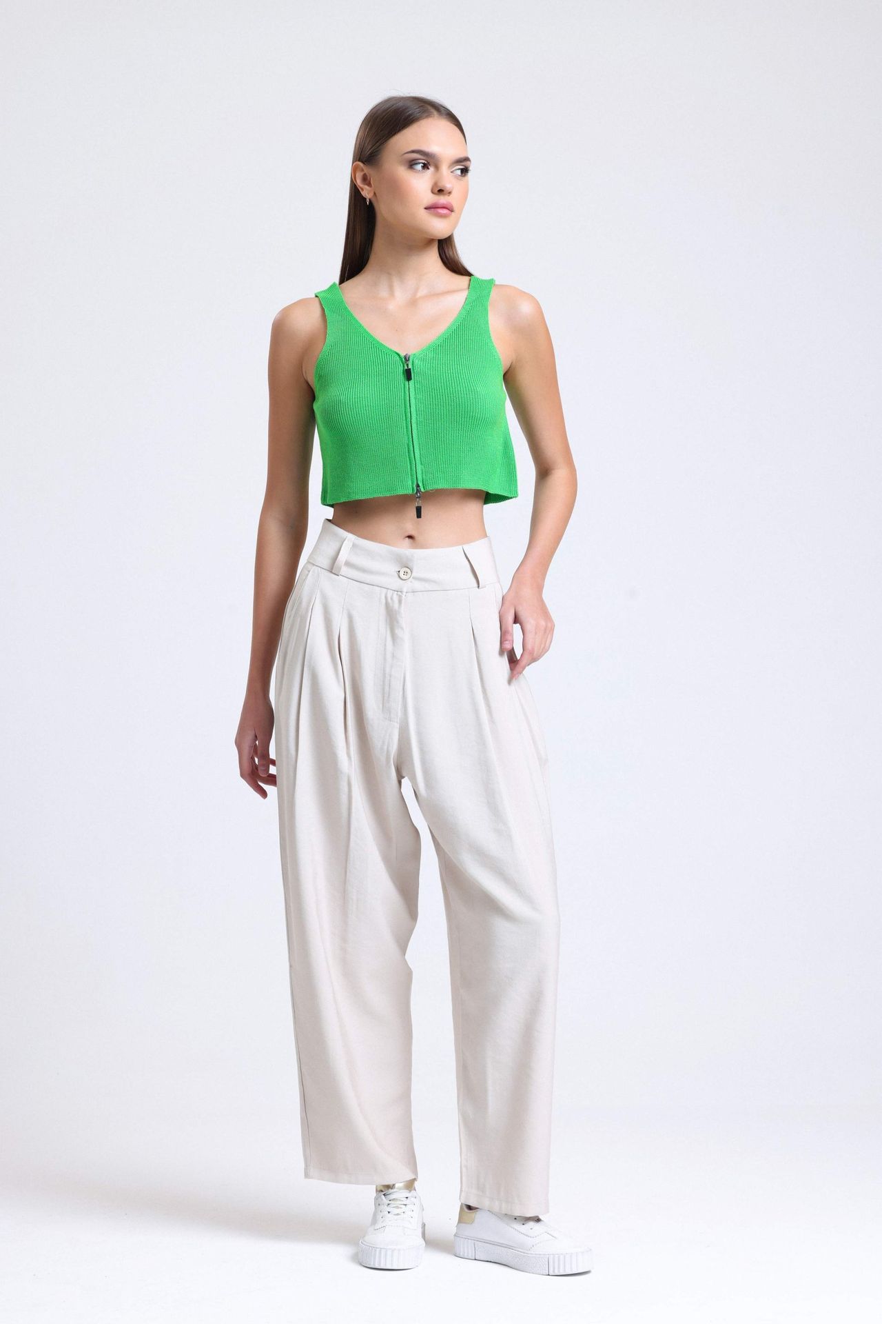 High Waist Pleated Wide Leg Trousers