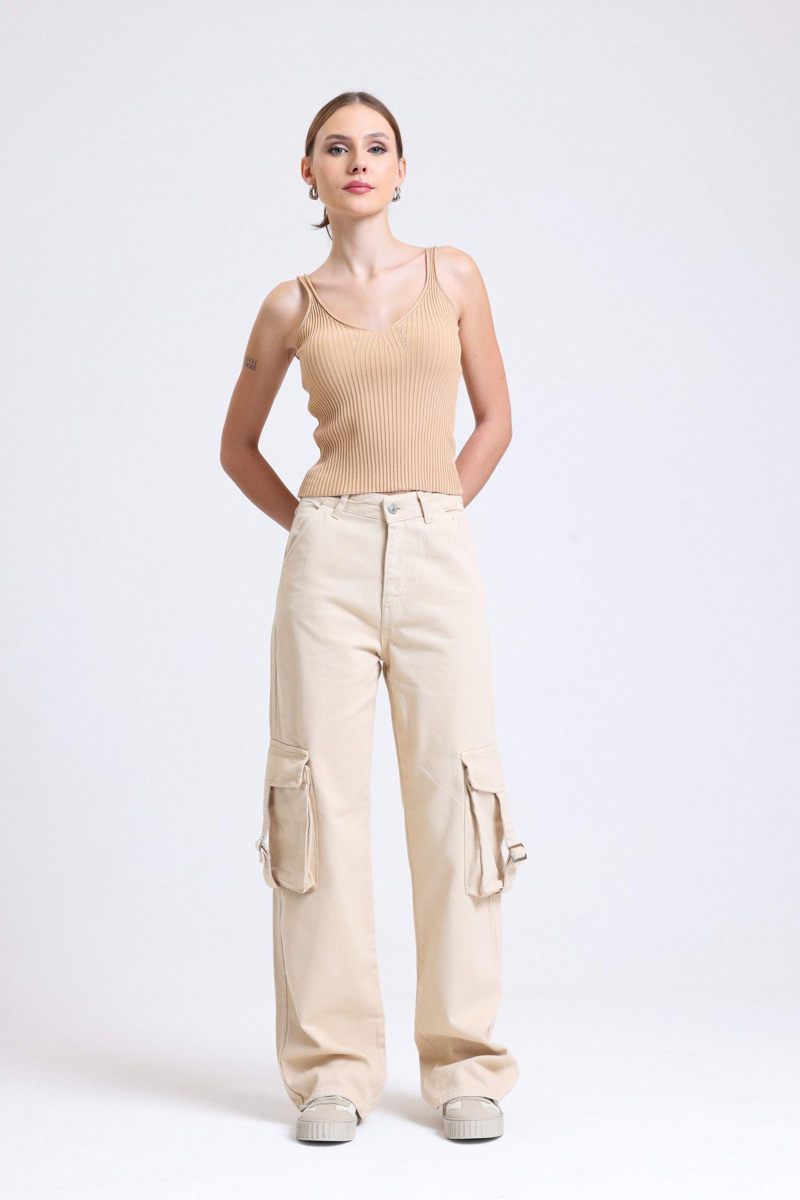 High Waist Pocket Cargo Trousers