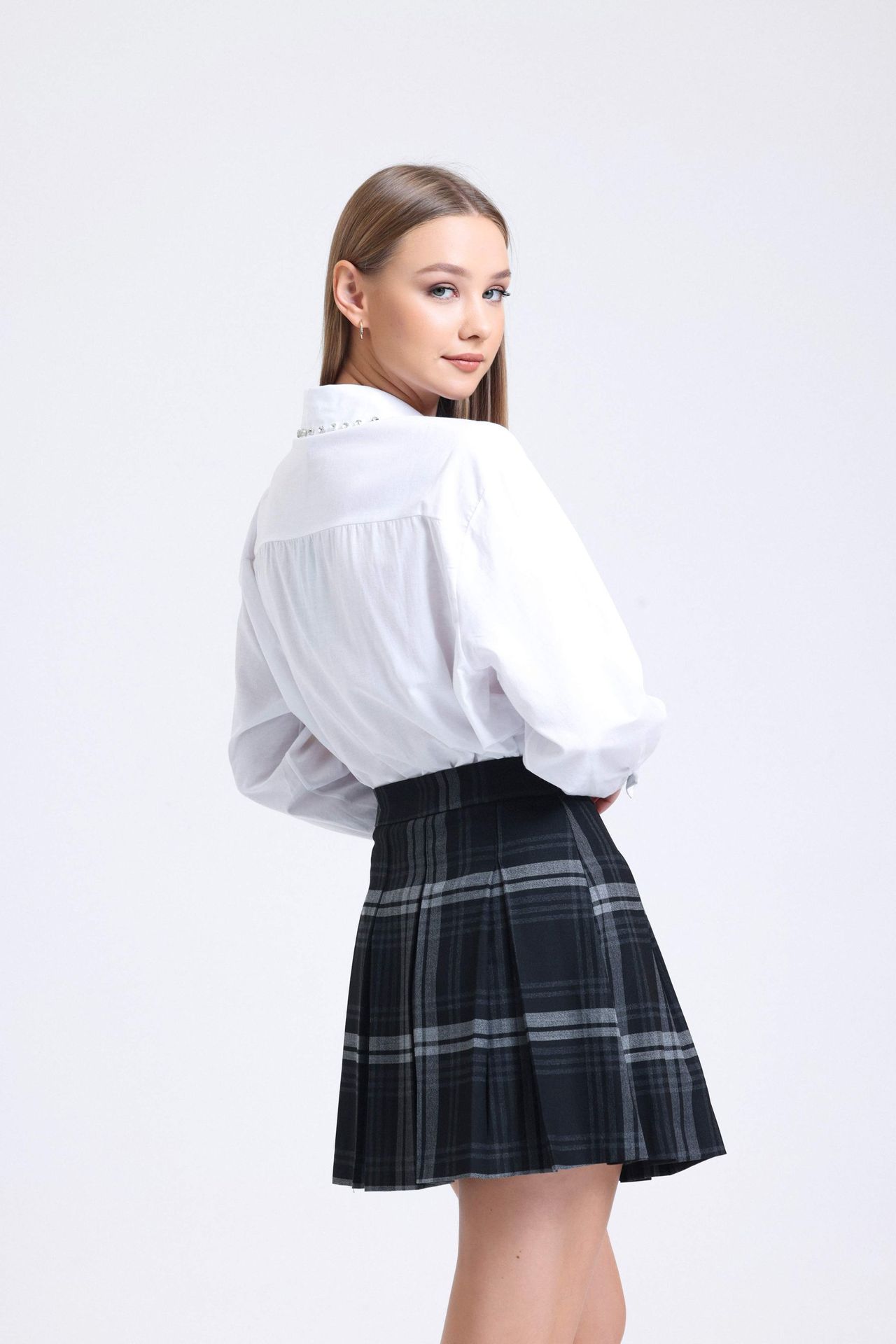 Checked High Waist Pleated Mini Skirt