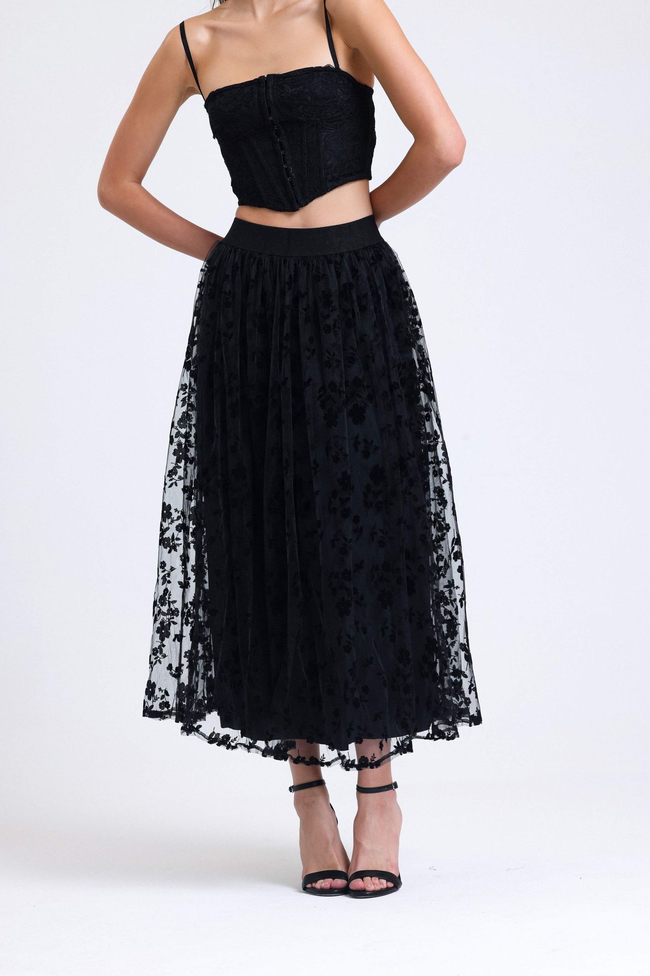 Tulle Lace High Waist Maxi Skirt