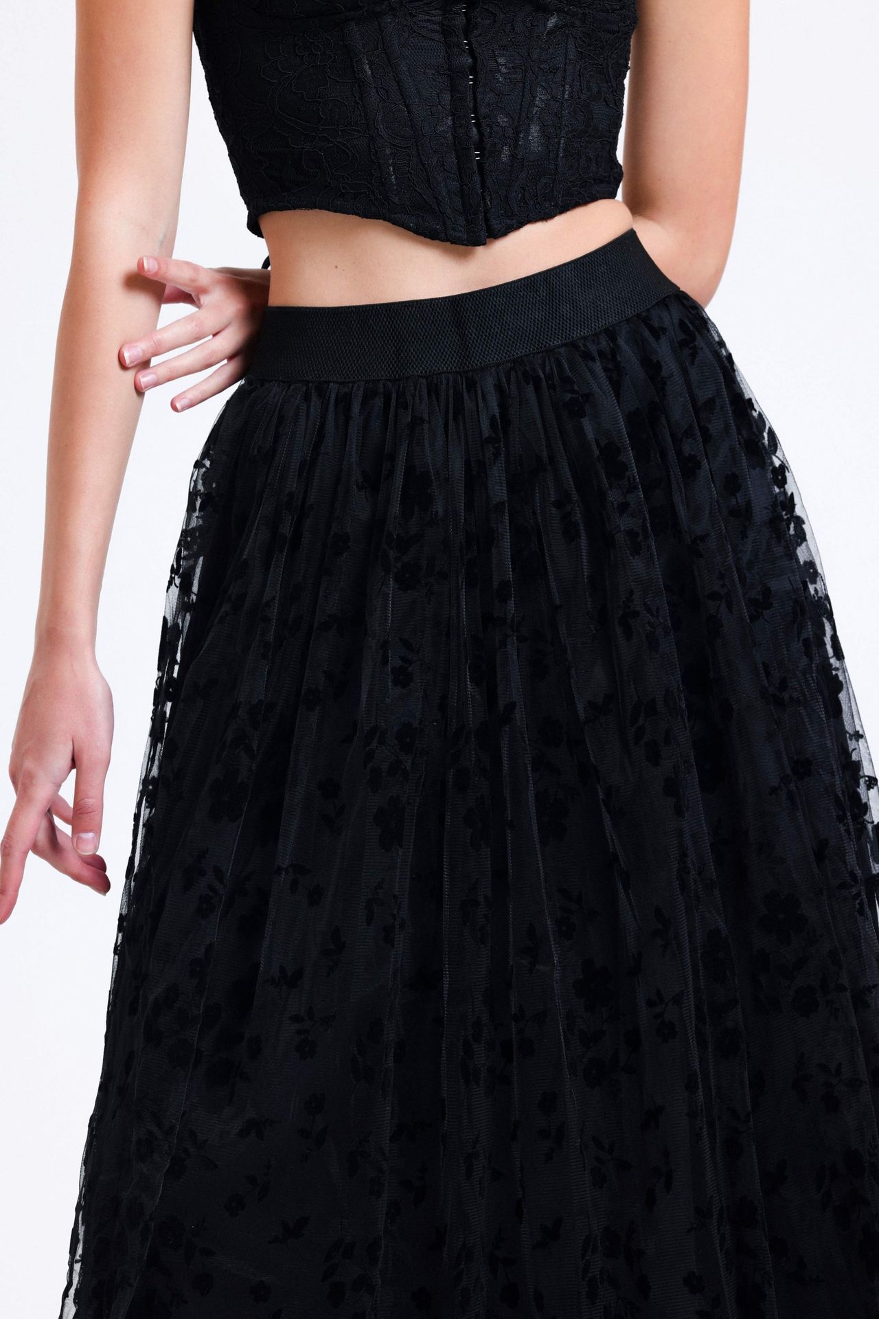Tulle Lace High Waist Maxi Skirt