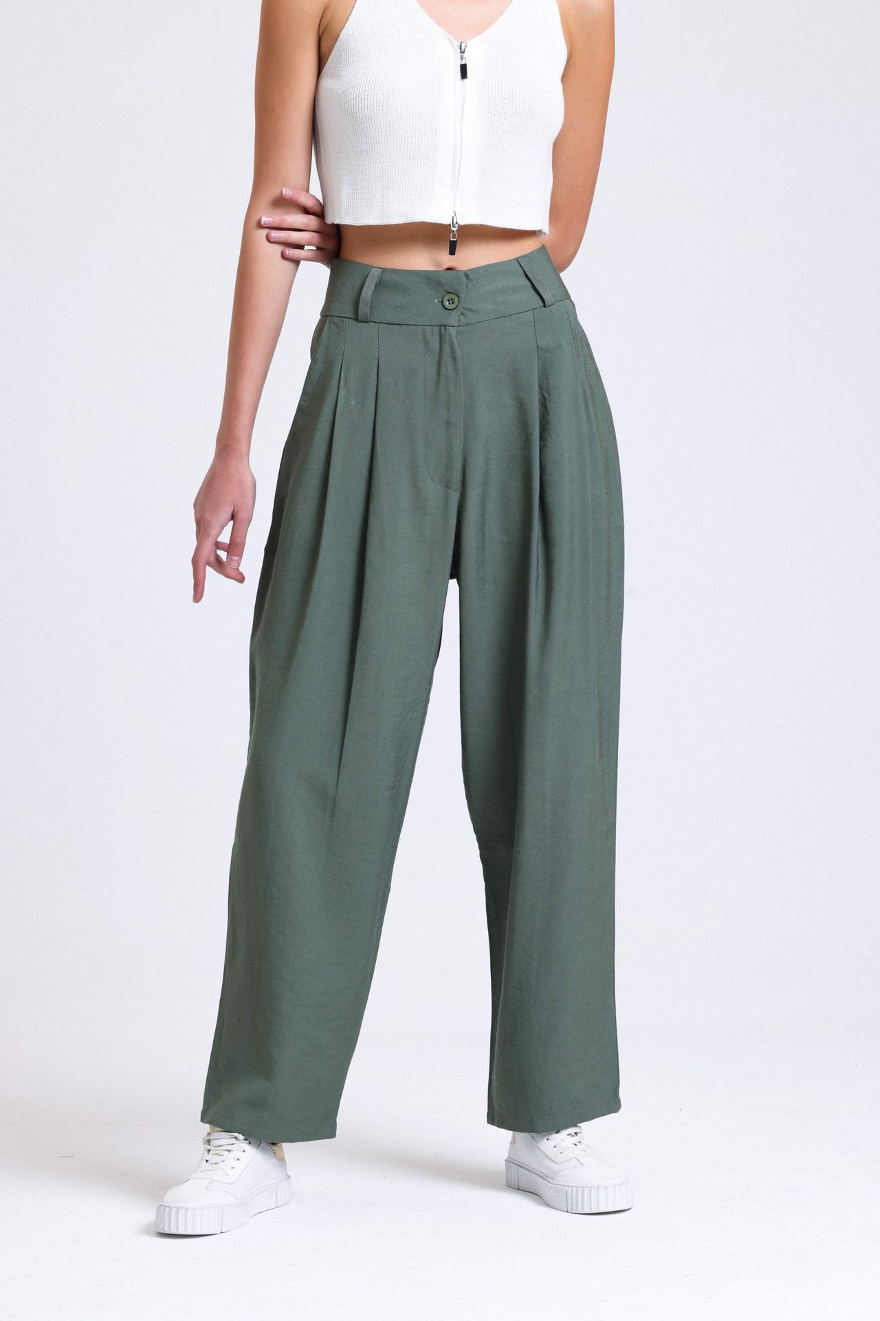 High Waist Pleated Wide Leg Trousers