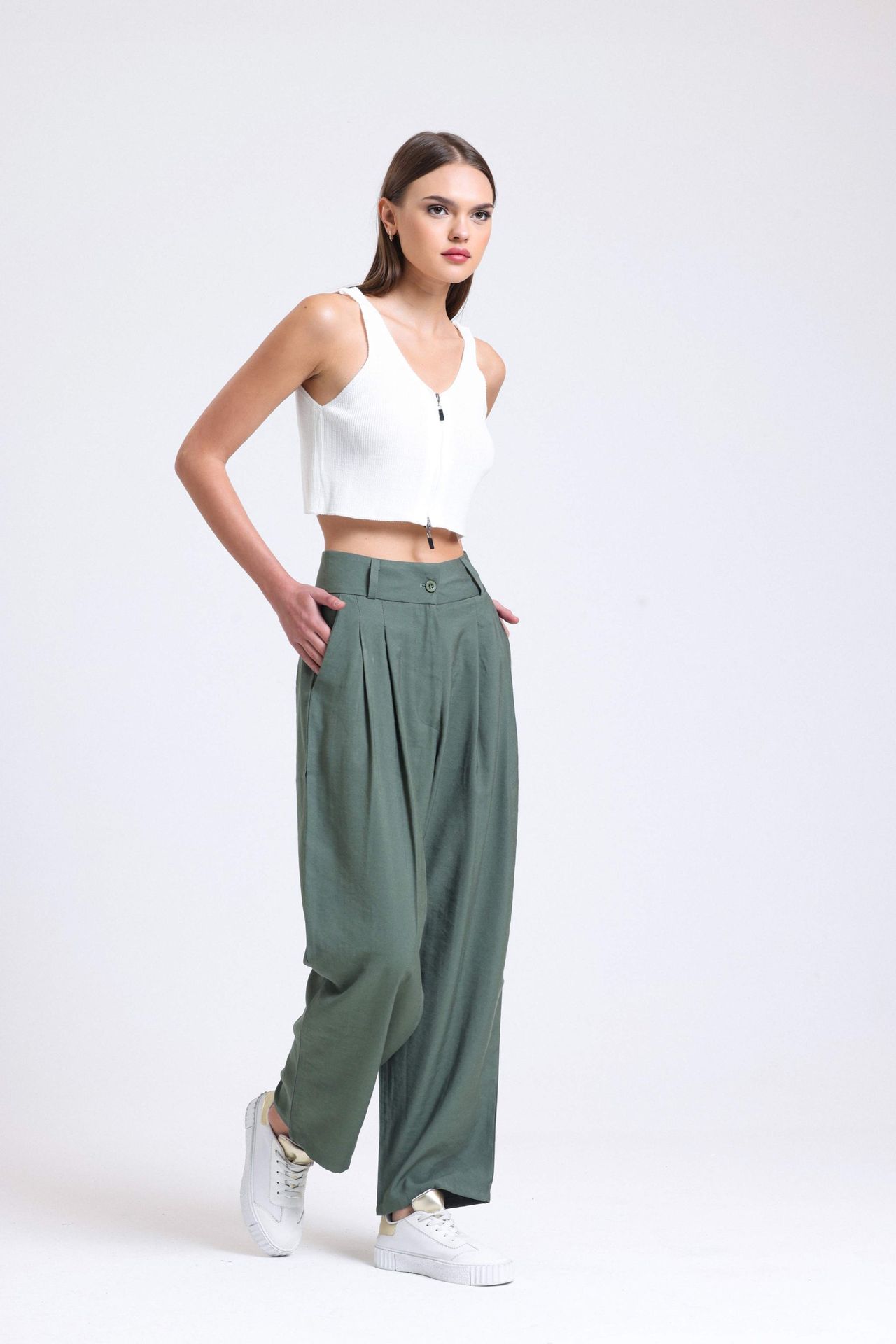 High Waist Pleated Wide Leg Trousers