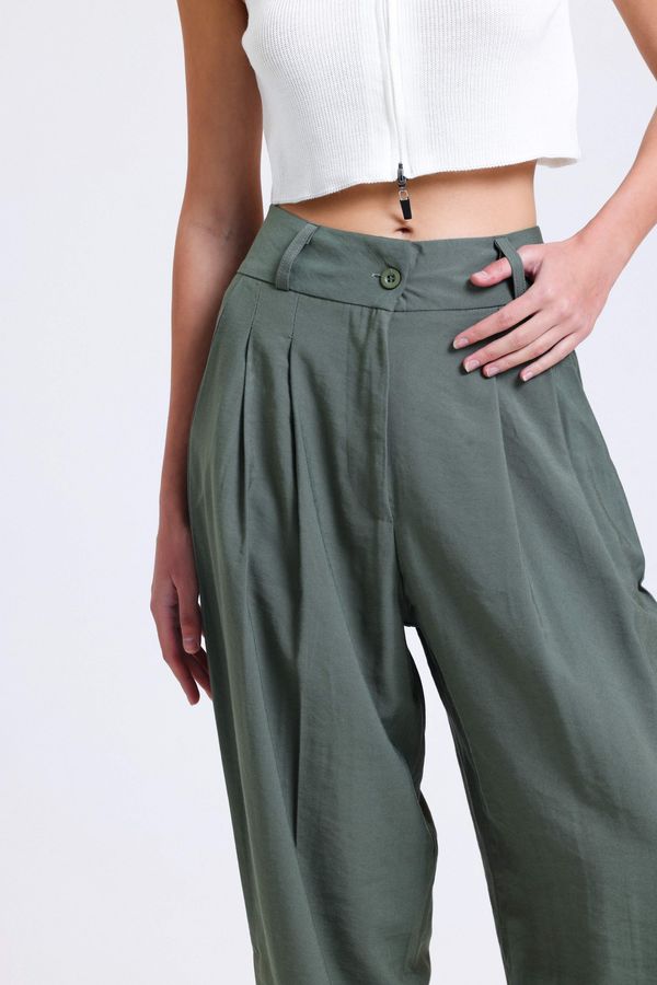 Yüksek Bel Plise Geniş Paça Pantolon 4