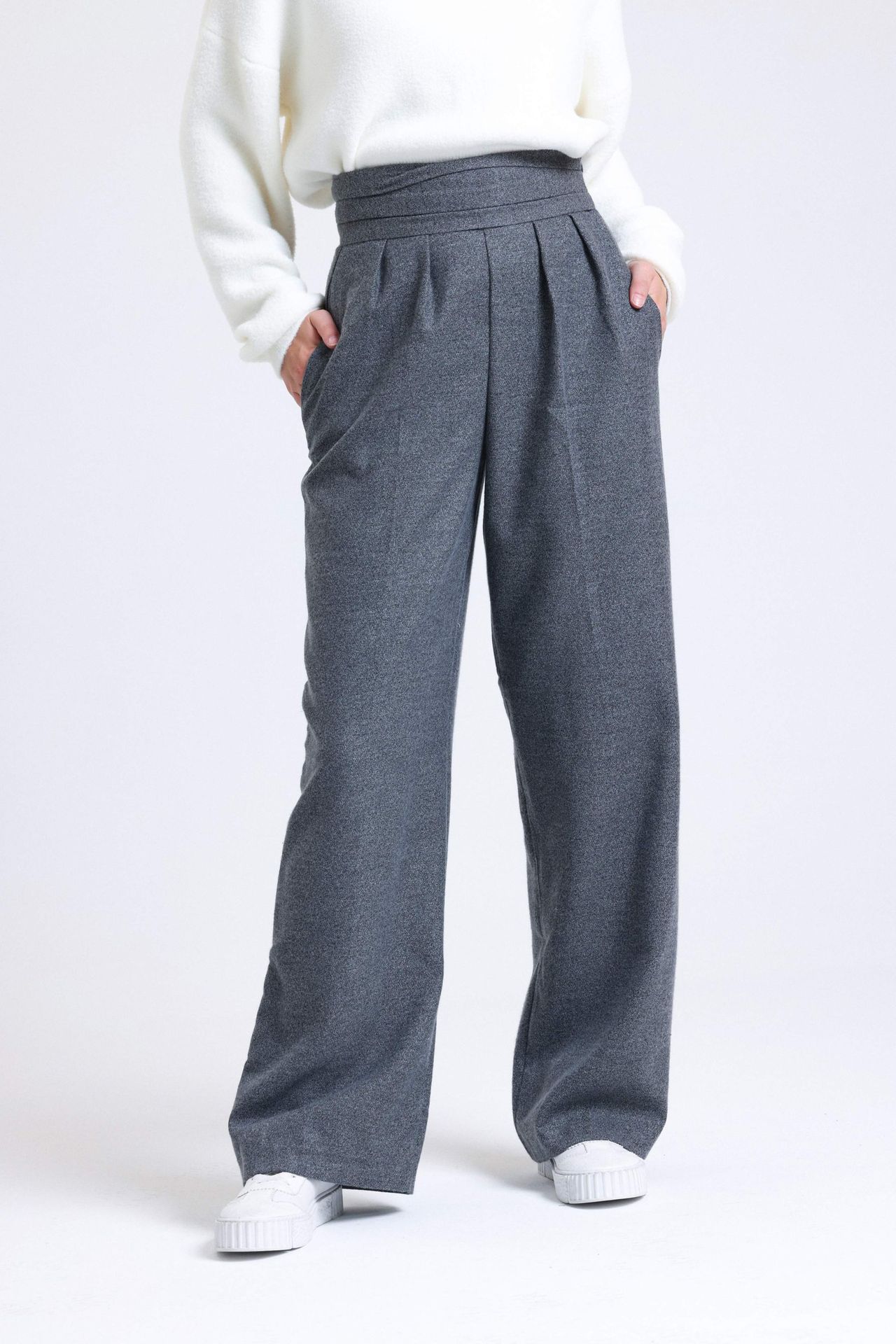 High Waist Wide Leg Trousers with a Belt Detail