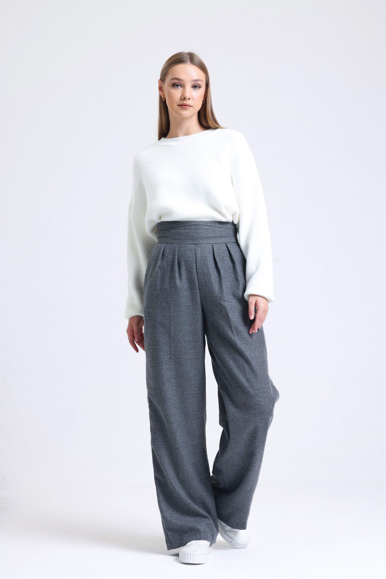 High Waist Wide Leg Trousers with a Belt Detail