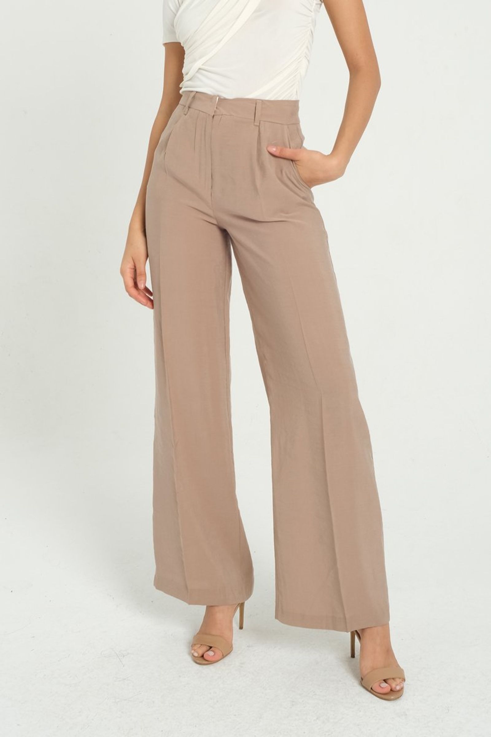 High Waist Pleated Wide Leg Trousers