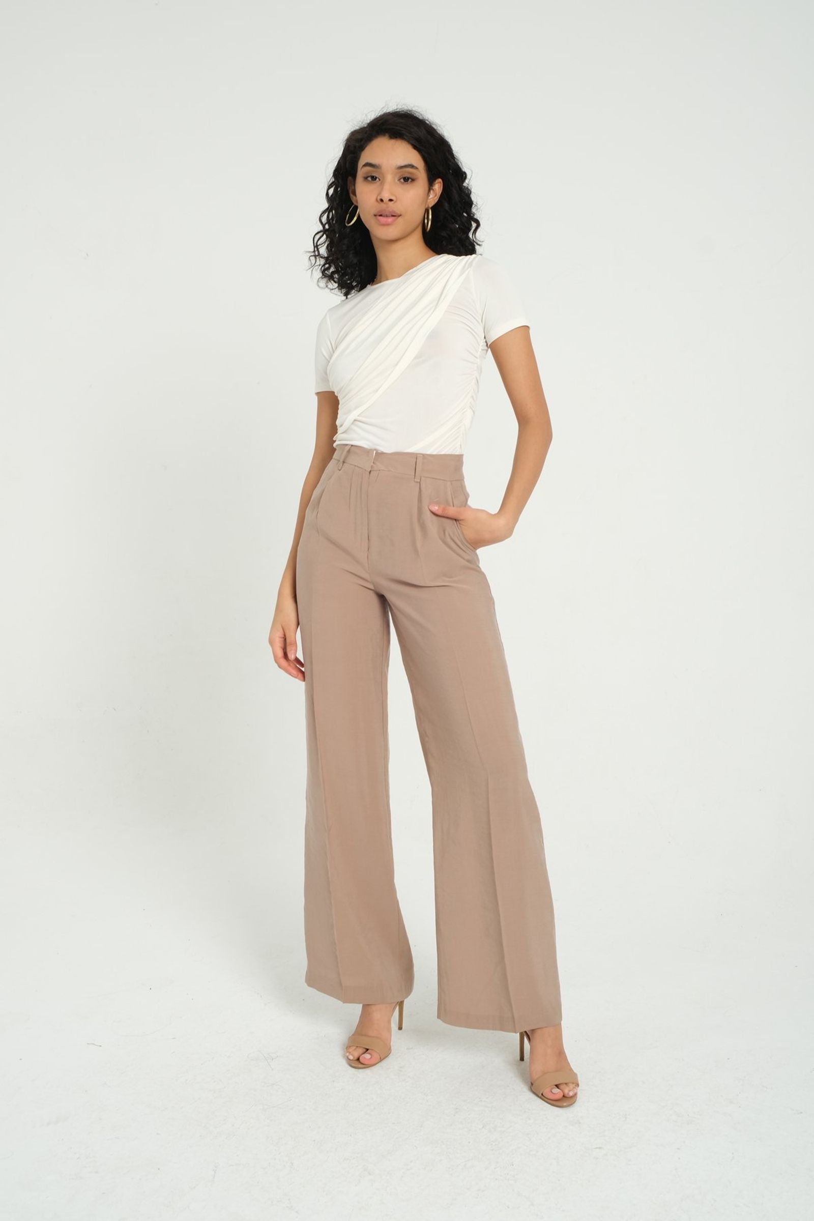 High Waist Pleated Wide Leg Trousers