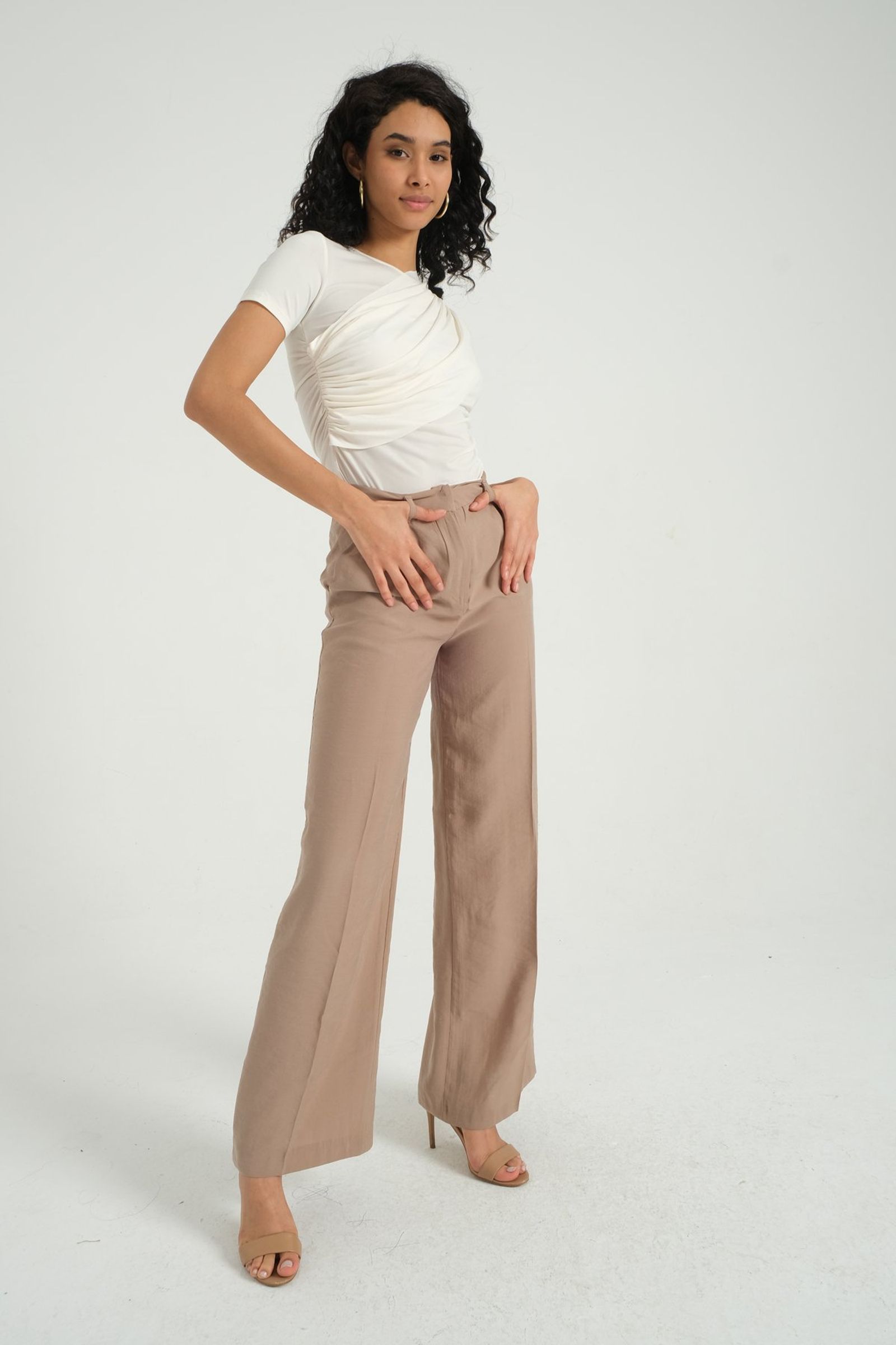 High Waist Pleated Wide Leg Trousers