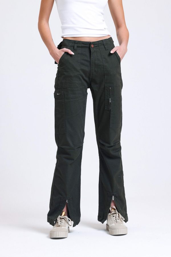 High Waist Zippered Slit Straight Leg Trousers 1