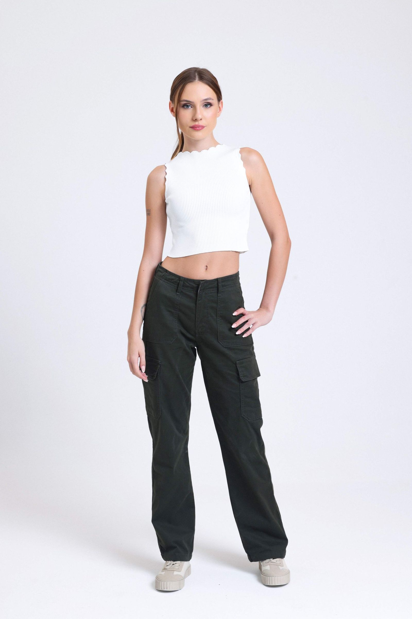 High Waist Pocket Straight Leg Trousers