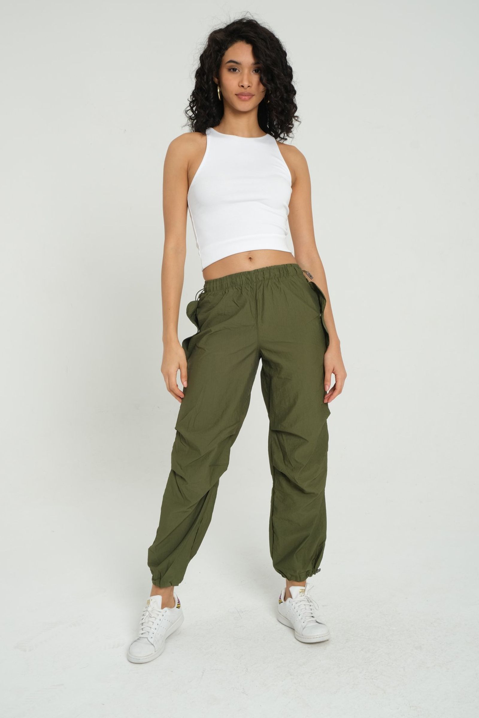 High Waist Elastic Waist Parachute Trousers