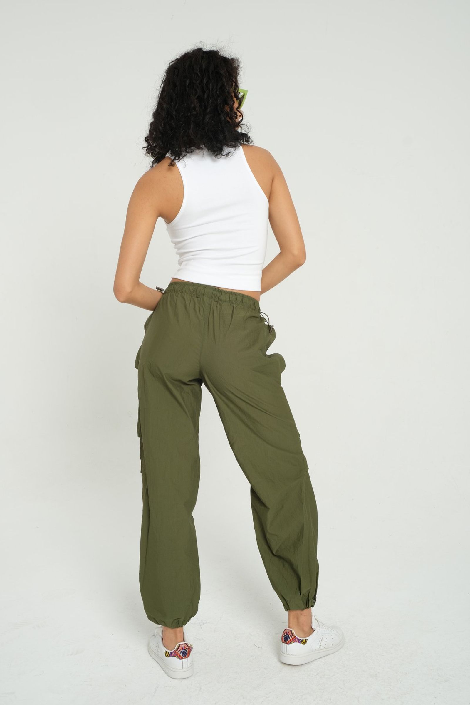 High Waist Elastic Waist Parachute Trousers