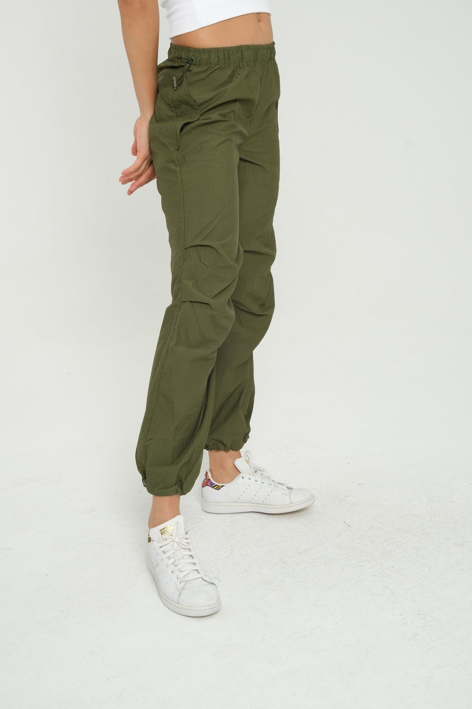 High Waist Elastic Waist Parachute Trousers