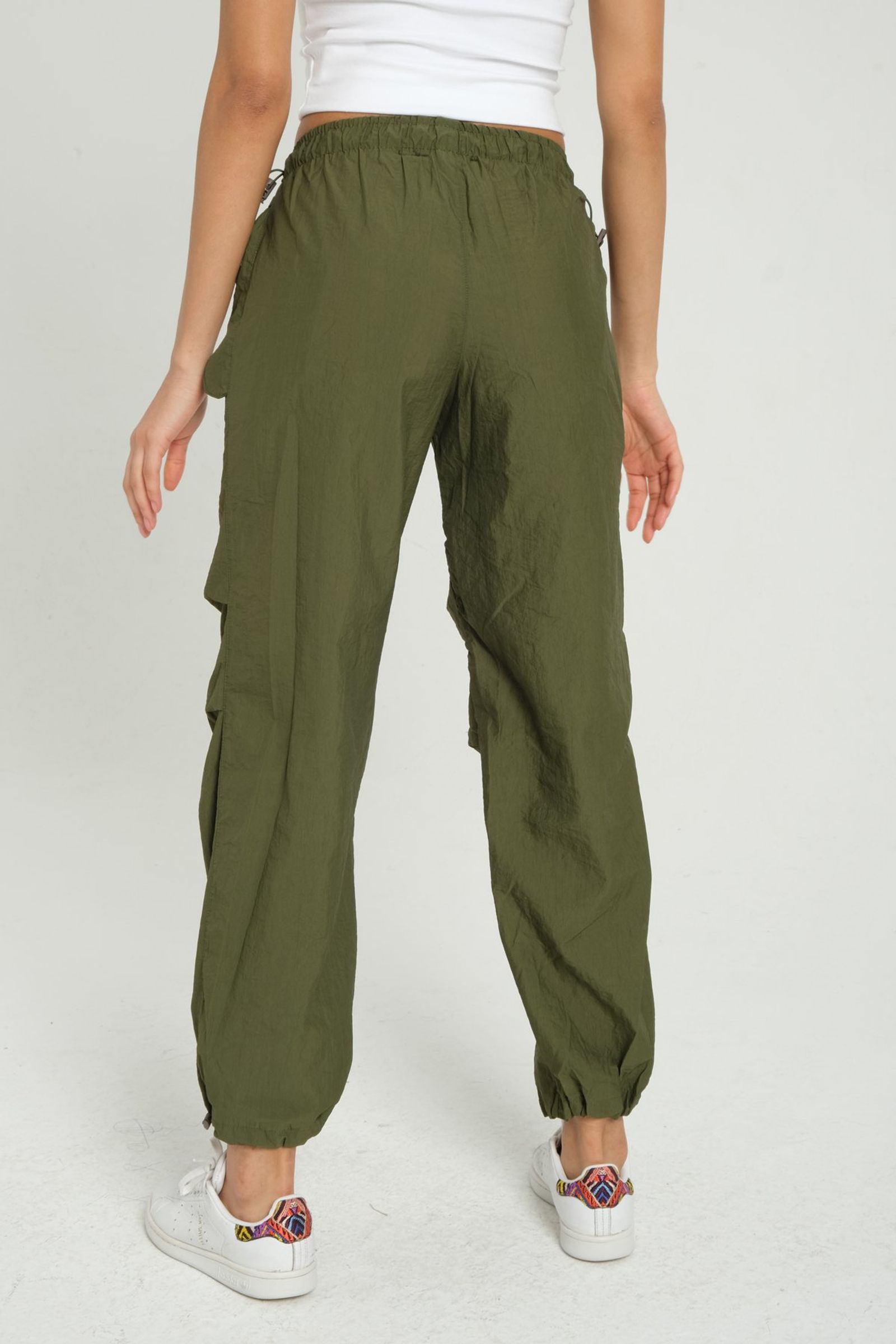 High Waist Elastic Waist Parachute Trousers