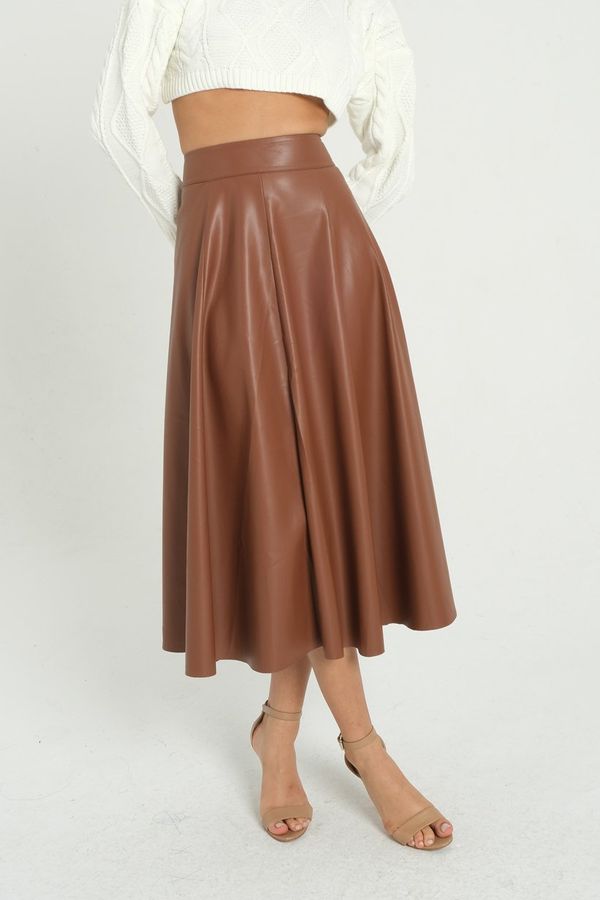 Faux Leather High Waist Pleated Midi Skirt 1