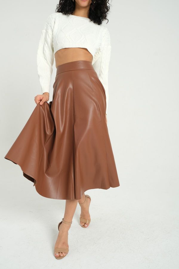 Faux Leather High Waist Pleated Midi Skirt 2