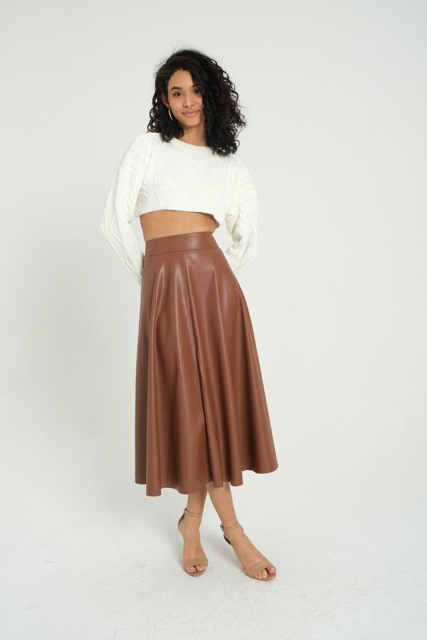 Faux Leather High Waist Pleated Midi Skirt 4