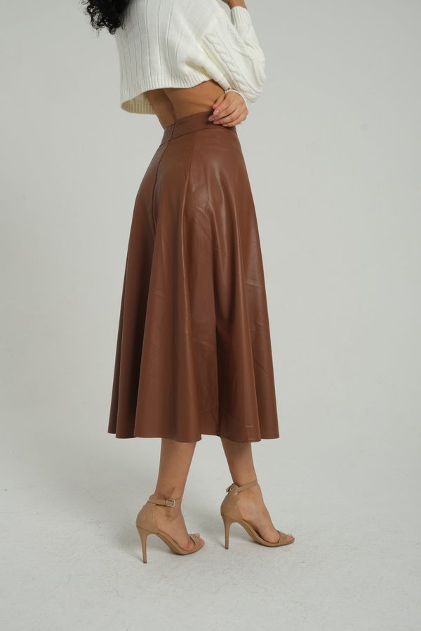 Faux Leather High Waist Pleated Midi Skirt 5