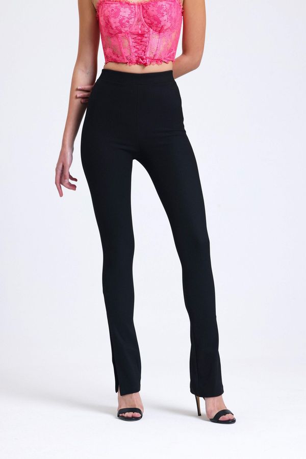 High Waist Slit Flare Trousers 1