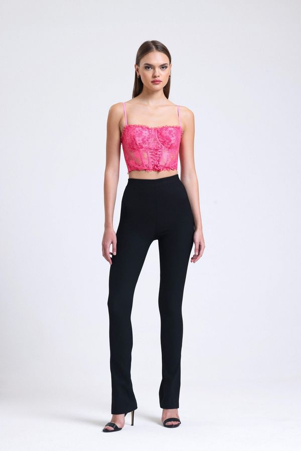 High Waist Slit Flare Trousers 2