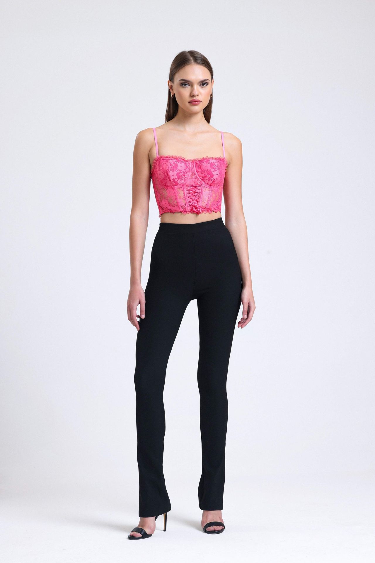 High Waist Slit Flare Trousers