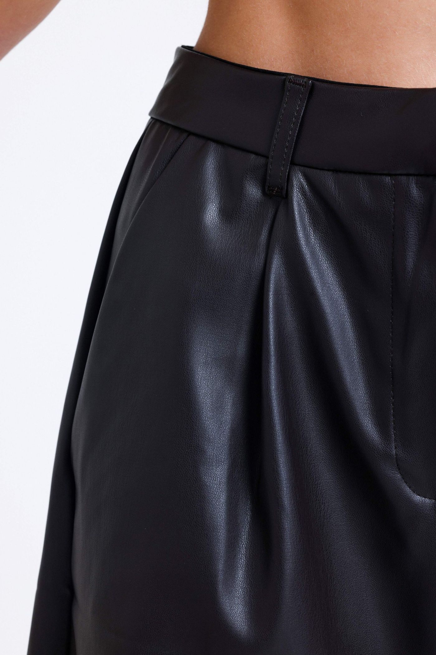 Faux Leather High Waist Pleated Shorts