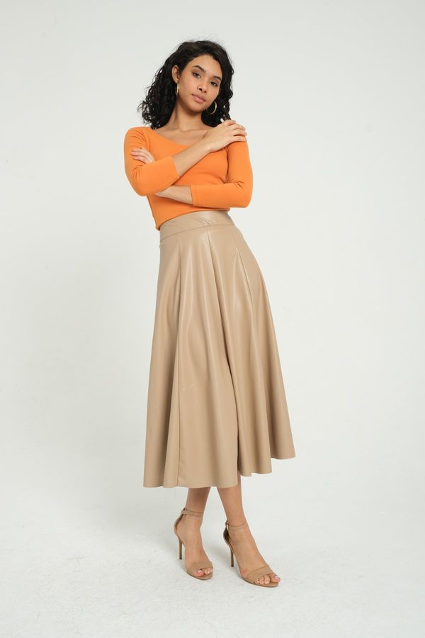 Faux Leather High Waist Pleated Midi Skirt 3