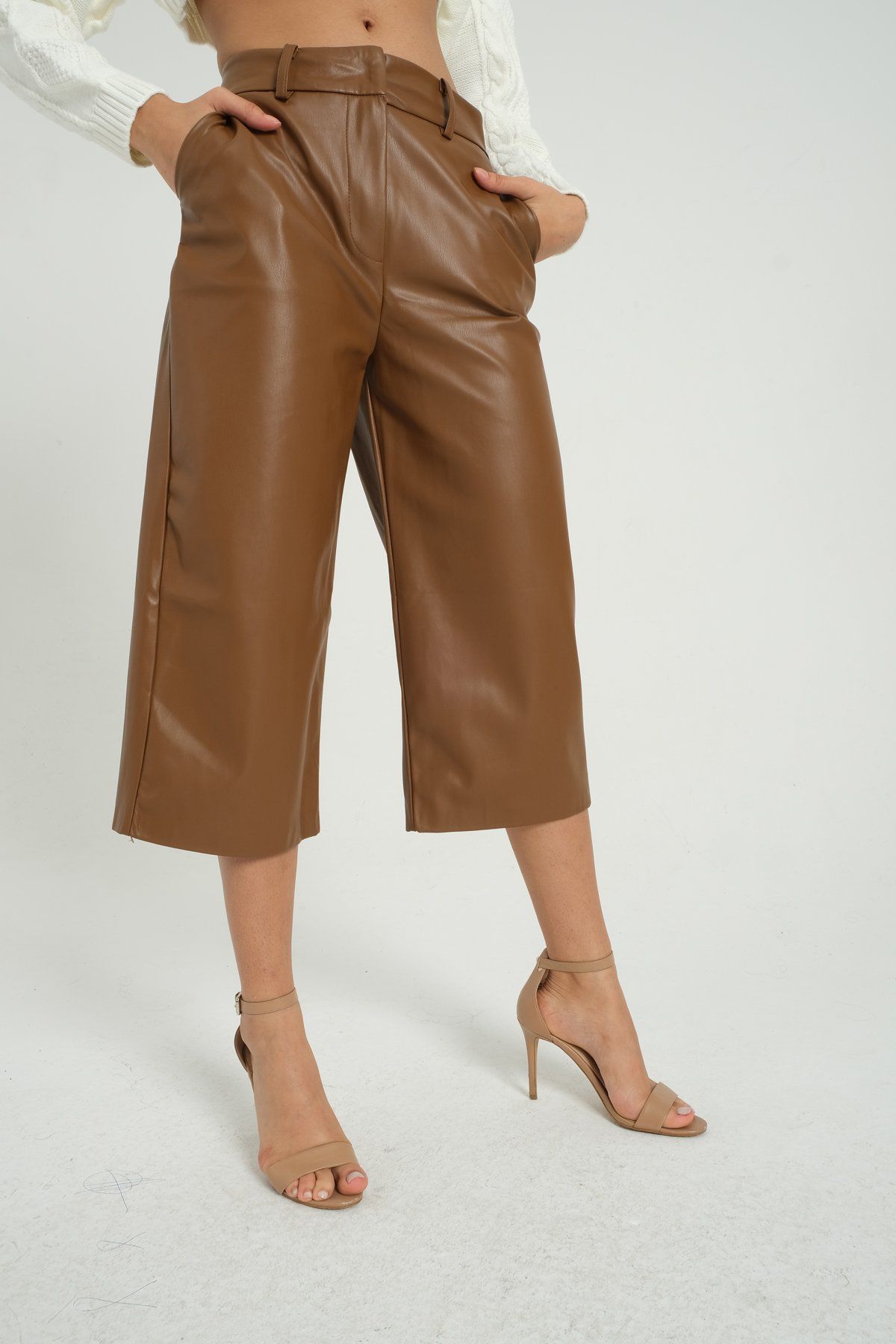Faux Leather High Waist Cropped Trousers