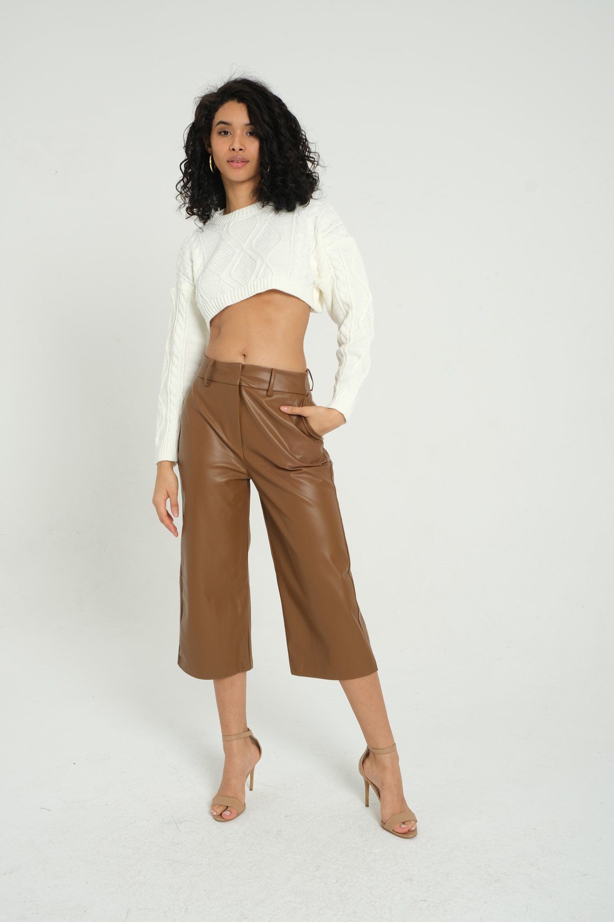 Faux Leather High Waist Cropped Trousers