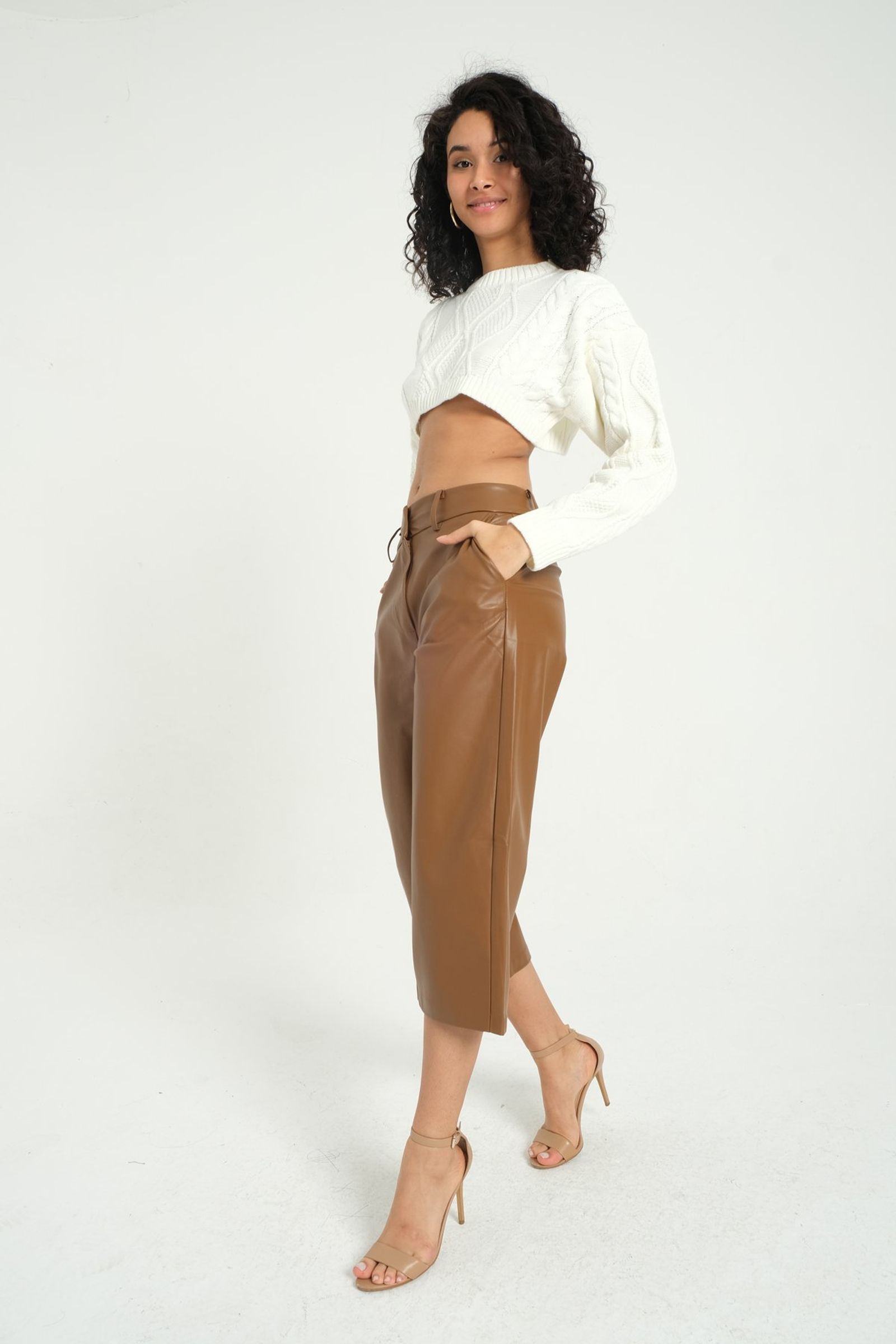 Faux Leather High Waist Cropped Trousers