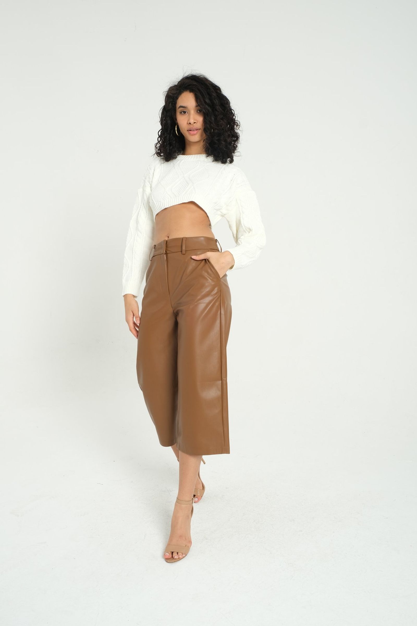 Faux Leather High Waist Cropped Trousers