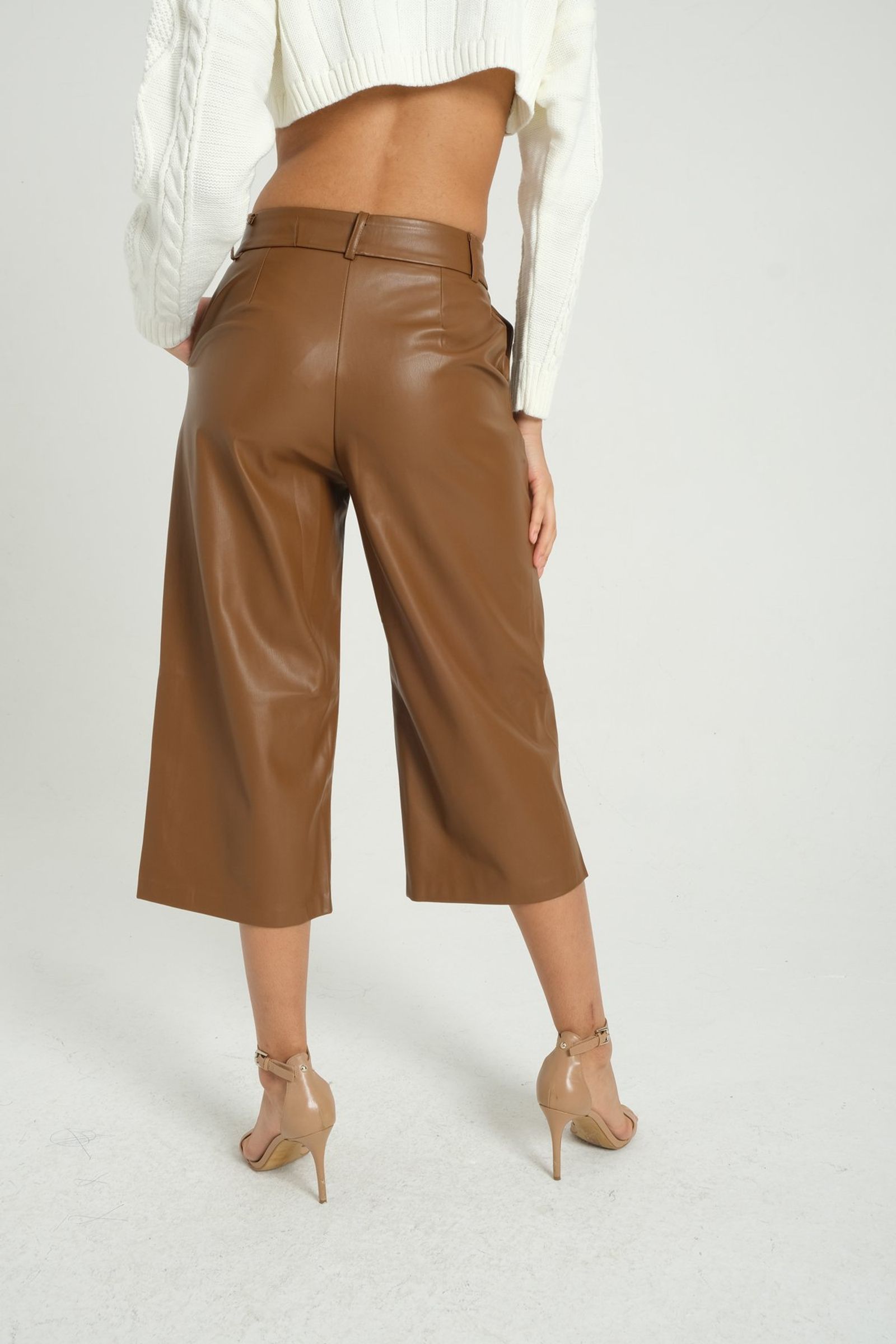 Faux Leather High Waist Cropped Trousers