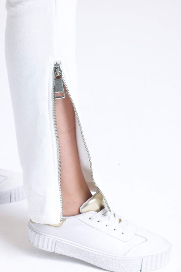 High Waist Zippered Slit Sweatpant Trousers 2