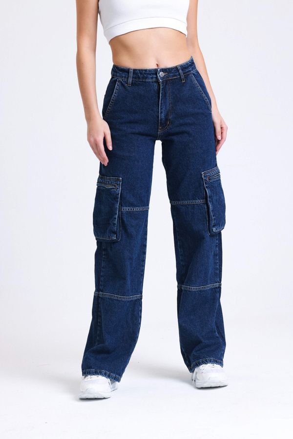 High Waist Pocket Cargo Jeans 1