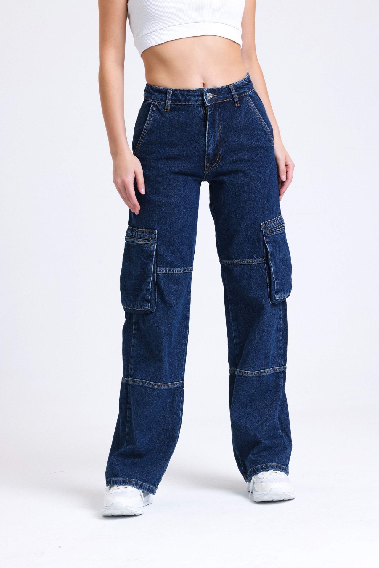 High Waist Pocket Cargo Jeans