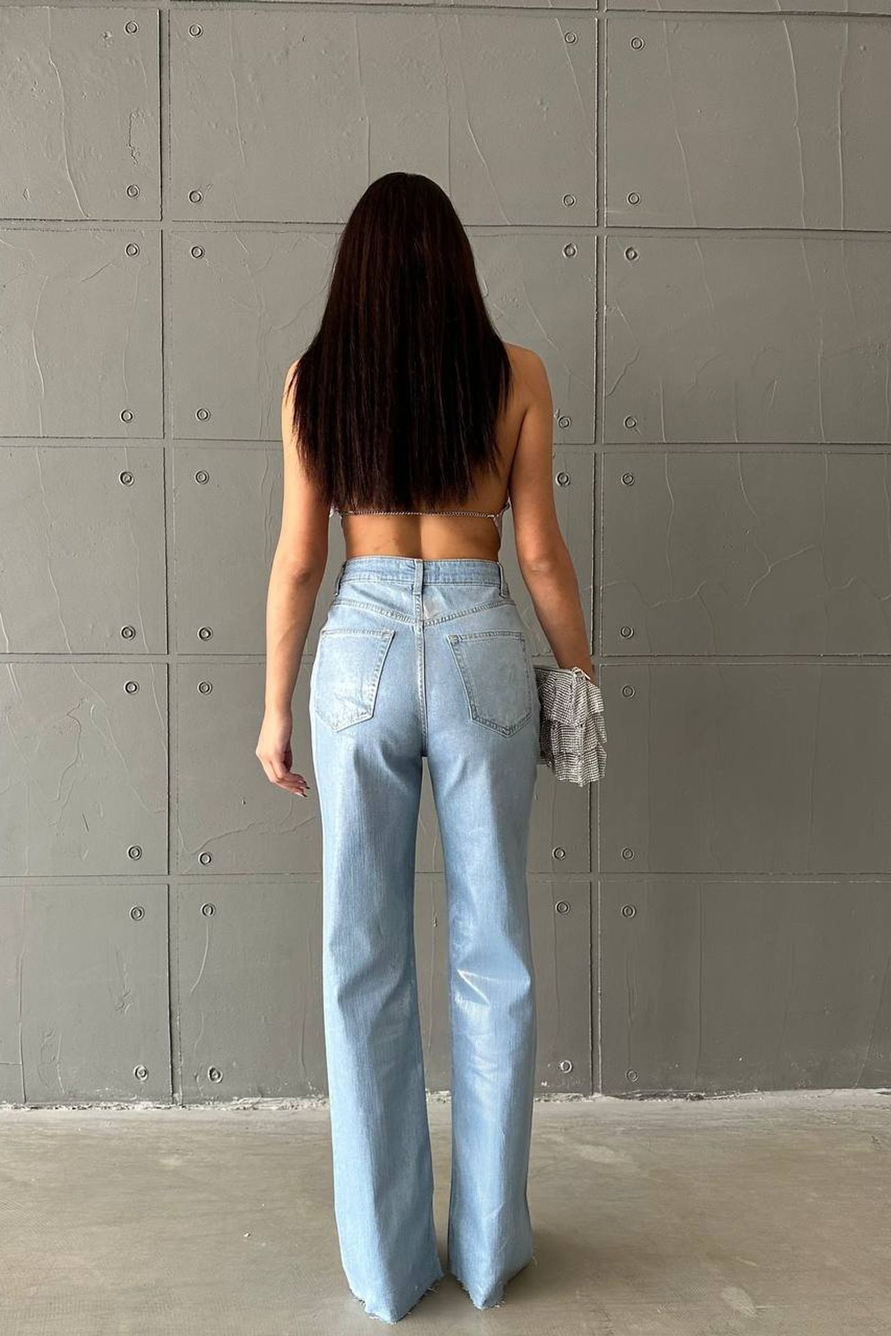 Glitter High Waist Ripped Wide Leg Jeans