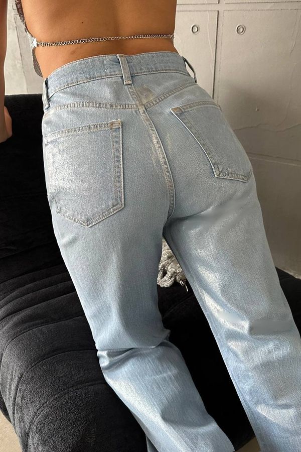 Glitter High Waist Ripped Wide Leg Jeans 6