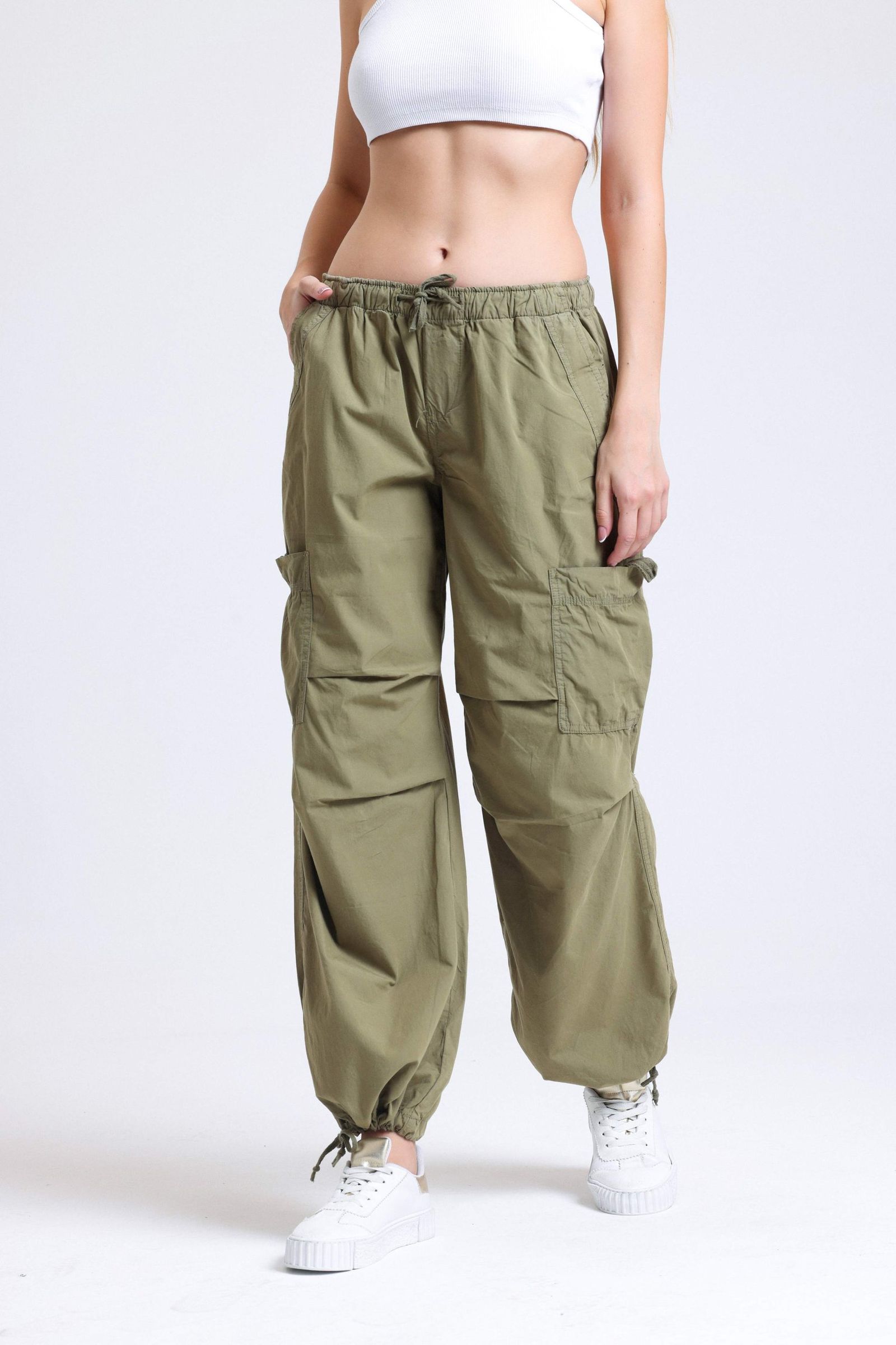 Mid Rise Drawstring Parachute Trousers