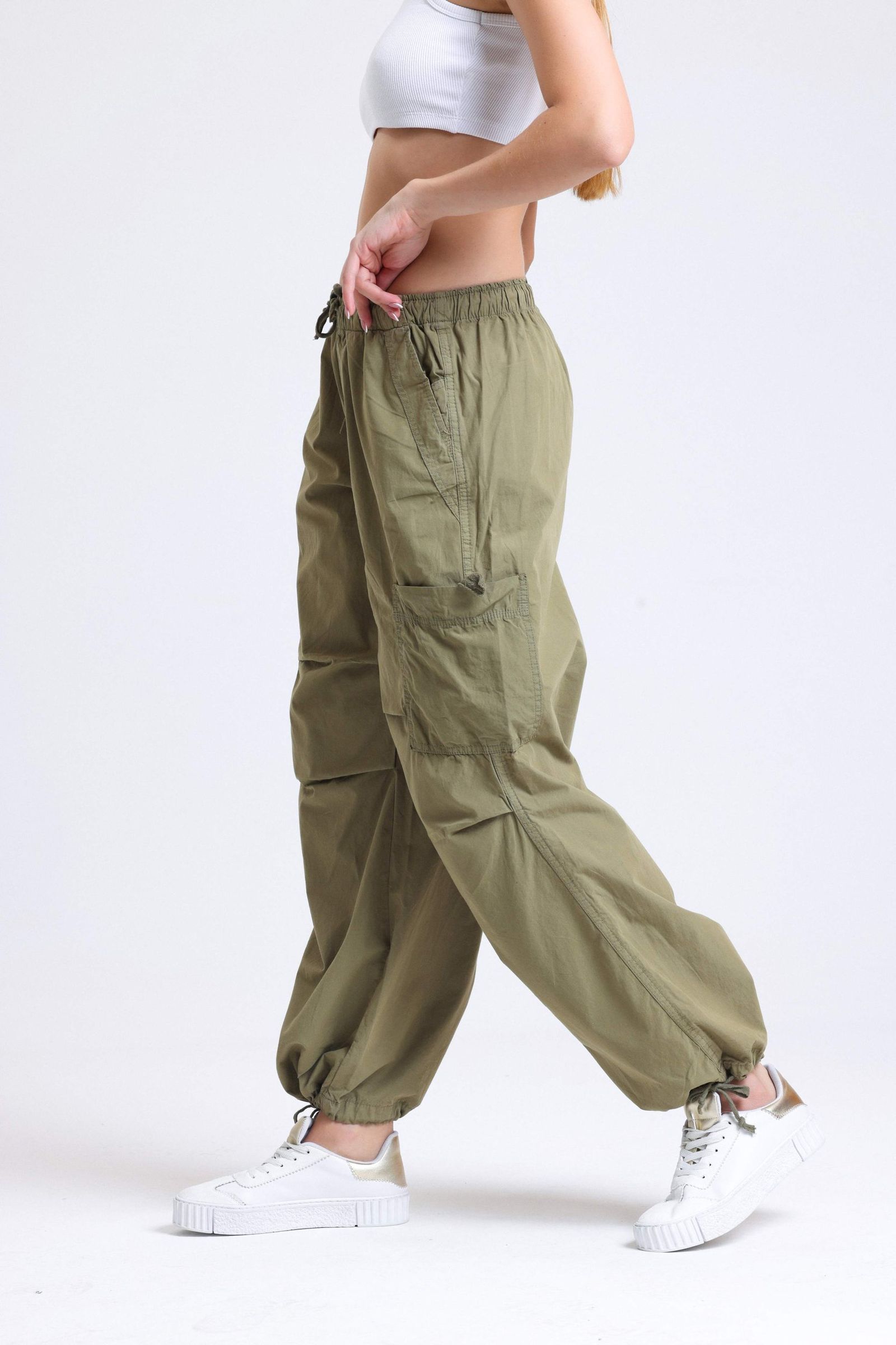 Mid Rise Drawstring Parachute Trousers