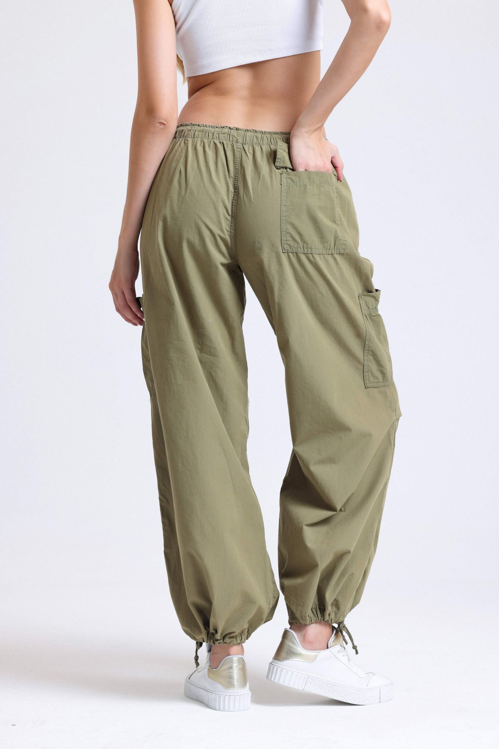 Mid Rise Drawstring Parachute Trousers